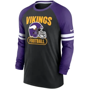 Men’s Nike Black/Purple Minnesota Vikings Throwback Raglan Long Sleeve T-Shirt 7